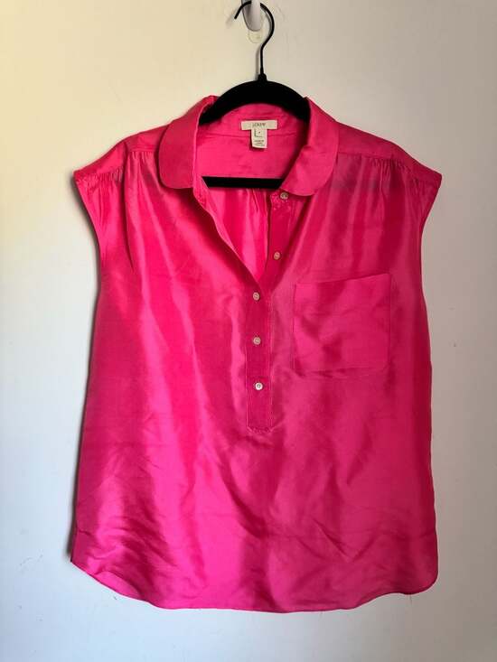 J. Crew Tops - J. Crew Sleeveless Silk Collared Popover Shirt Blouse Fuchsia Pink Size 4